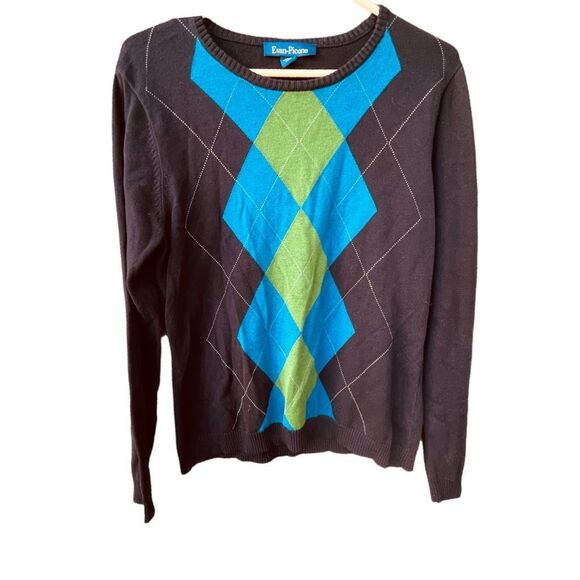 Evan-Picone size L argyle print preppy sweater. - Picture 1 of 6